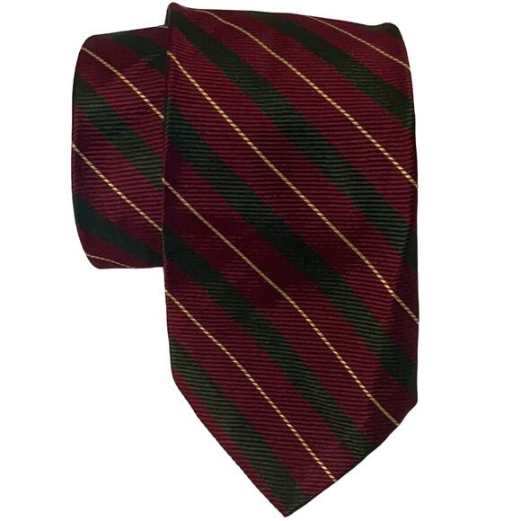 BREUER All Silk Tie Necktie Hand Made In France - Stripes Red & Green - Picture 1 of 8